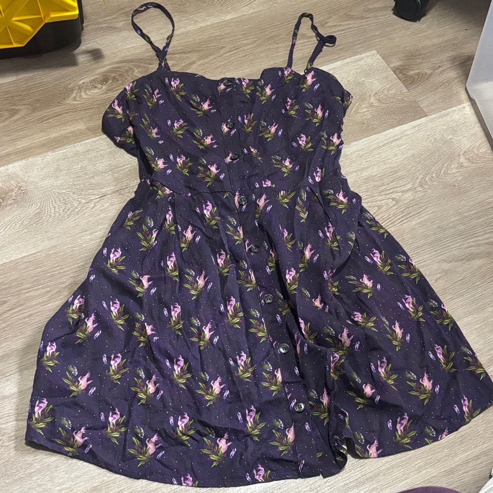 Purple Floral Slip Dress with Spaghetti Straps - Picture 3 of 4